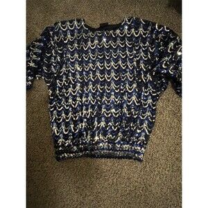 Vintage Three Flags Blouse Womens XL Multicolor Sequin Long Sleeve Pullover